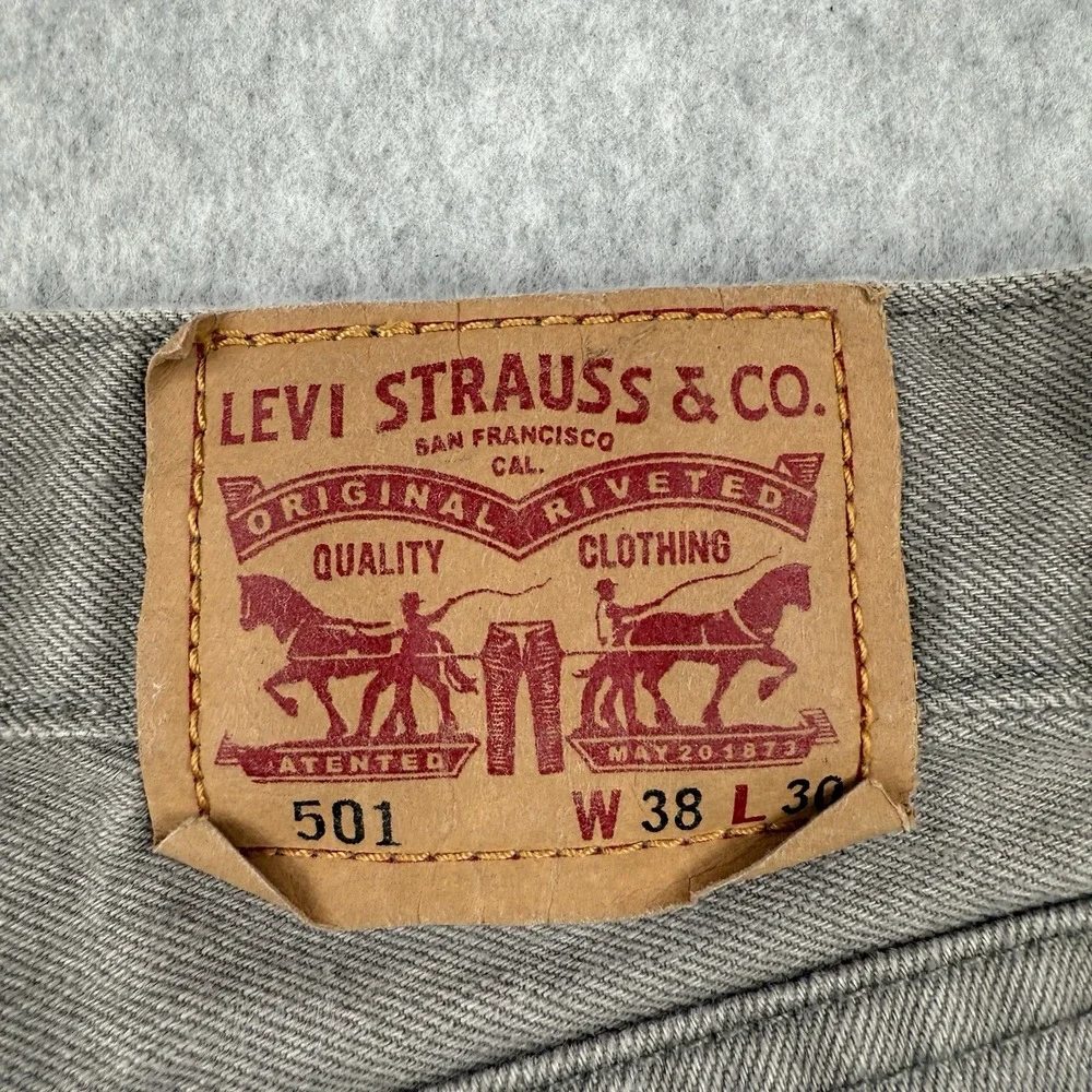 Vintage Levis Jeans Mens 38x30 Gray 501 Straight‎ Leg Button Fly Made In USA